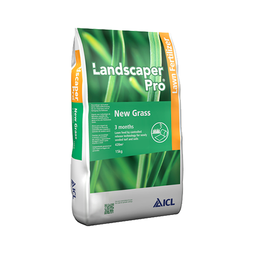 Landscaper Pro New Grass – spezialisierter Startdünger von ICL für neu angelegte Rasenflächen. Hochwertiger Dünger für schnelles, dichtes Wachstum und starke Wurzelbildung bei frisch gesätem Rasen. Ideal für Hobbygärtner und Profis, die einen gesunden, sattgrünen Rasen von Anfang an sicherstellen möchten.